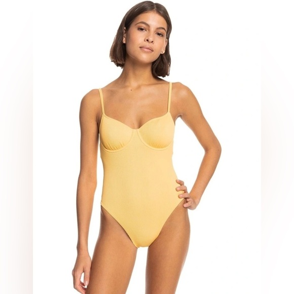 Roxy one piece swimsuit ribbed cup underwire textured crinkle butter love muse - Picture 1 of 12
